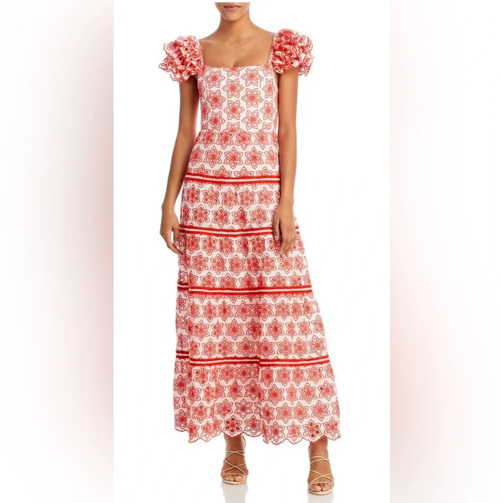 🔖 NWT $795 Alice + Olivia Tawney Eyelet Tiered Maxi Dress - Picture 6 of 12